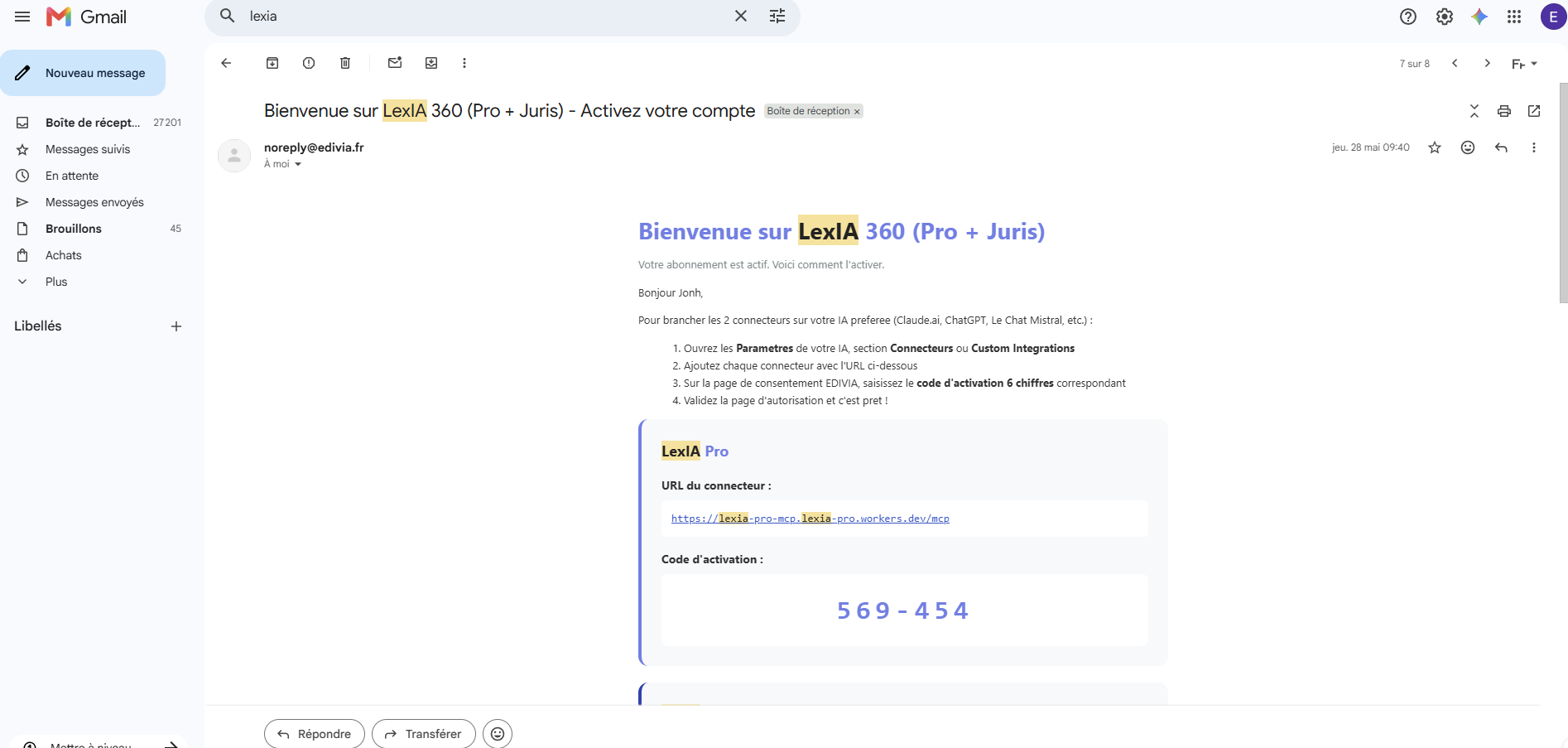 Email de bienvenue EDIVIA