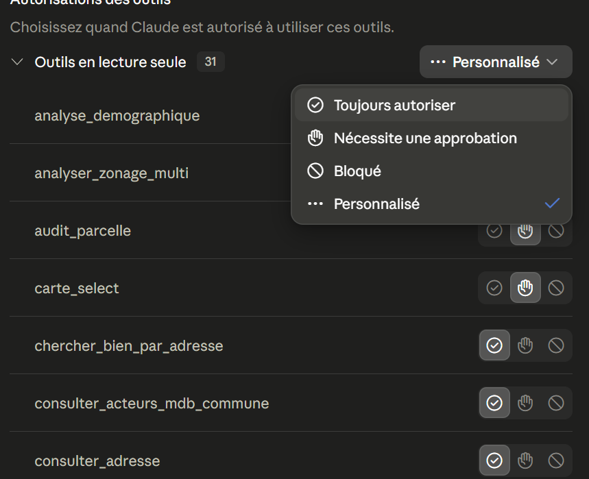 Activer Toujours autoriser sur les outils LexIA